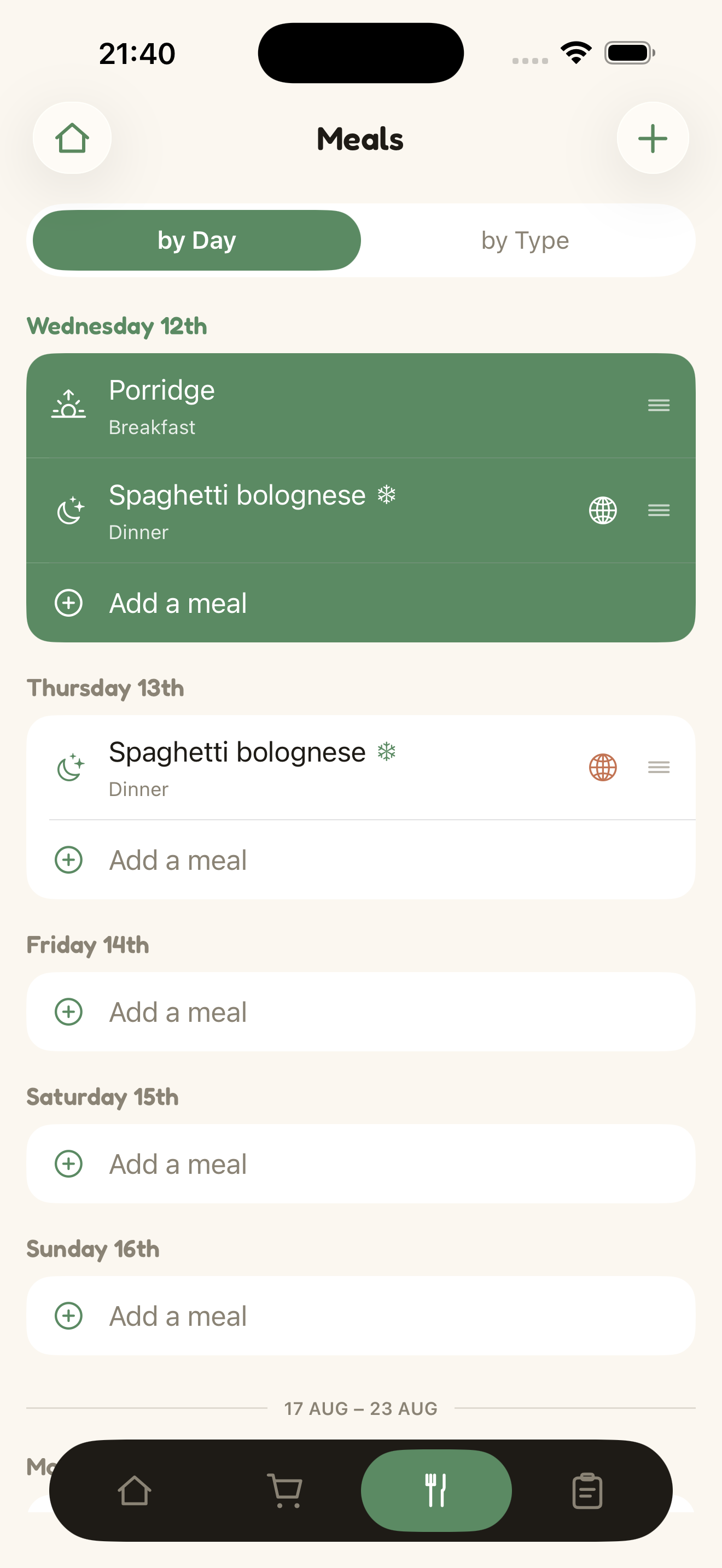 Nala meal plan for the week